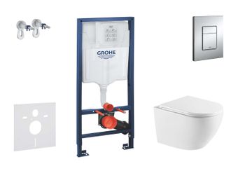 GROHE Rapid Sl - Conjunto De M&oacute;dulo De Instalaci&oacute;n Empotrada, Inodoro Oudee Y Asiento Con Cierre Suave, Bot&oacute;n Skate Cosmopolitan, Cromo Sani11ba1109
