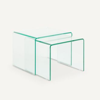 AM.PM Set van 2 bijzettafels in gehard glas, Cristalline