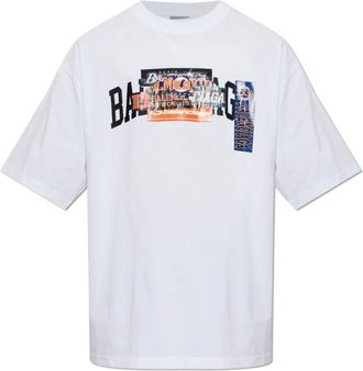 Balenciaga Tops, Heren, Wit, L, Katoen, Bedruikt T-shirt