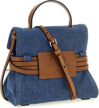Moschino Womens Tie Me Top Handle Bag Blue Cotton Calf Leather