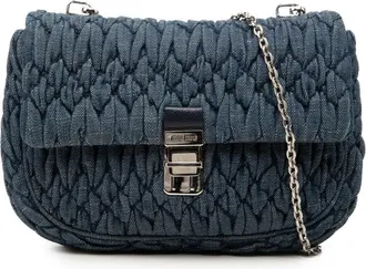 Miu Miu Pre-owned Miu Miu Matelasse Denim Crystal Chain Satchel Ladies EWRFRW3FH1KBKQAG