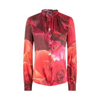 Roberto Cavalli Blouses, female, Red, Size: XS Rose-Print Silk Shirt