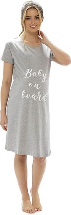 JMC NEW LADIES JERSEY COTTON MATERNITY SLOGAN PRINT NIGHTIE (Grey, 16-18)