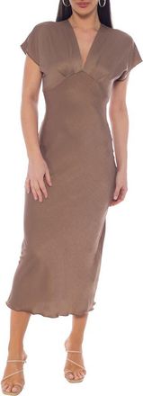 Bebe Crepe Satin V-Neck Maxi Dress in Mocha at Nordstrom Rack, Size X-Large