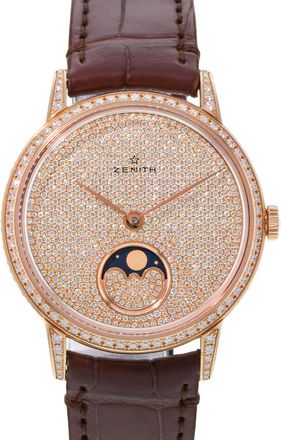 Zenith Pre-owned Zenith Elite Ultra Thin Automatic Moon Phase Diamond Pink Dial Ladies Watch 22.2320.690
