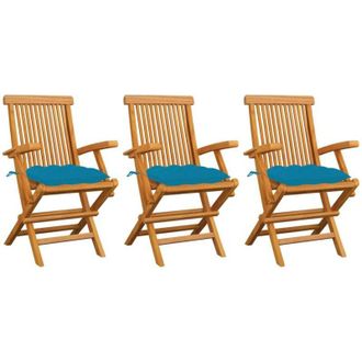 vidaXL Vidaxl - Sillas De Jard&iacute;n 3 Uds Madera Teca Con Cojines Azul Claro