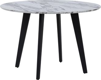 Beliani Mesa De Comedor Efecto M&aacute;rmol Patas De Metal Negras Redonda 110 Cm Tablero Mdf Mosby
