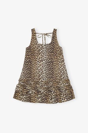 Ganni Mixed Leopard Cotton Poplin Mini Dress - Size 10/12 Organic
