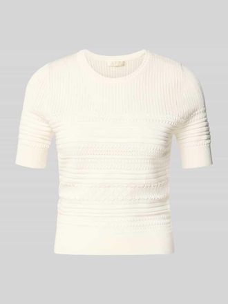 Guess T-Shirt in Strick-Optik mit Rundhalsausschnitt in Offwhite, Gr&ouml;&szlig;e XL