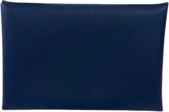 Herm&egrave;s Pre-owned Calvi Duo Evercolor Card Case - Dames - Vintage Accessoires - Blauw - ONE Size - Leer - Vintage