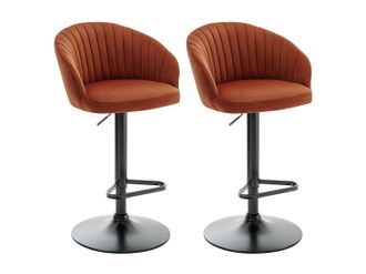 Vente-Unique Conjunto de 2 taburetes de bar de terciopelo y metal negro - Altura regulable - Terracota - DORALIZ