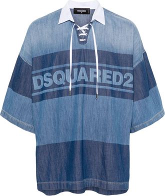 Dsquared2 logo-print denim polo shirt - men - Cotton/Elastane - M - Blue
