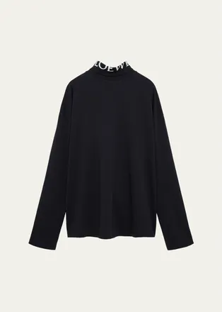 Loewe Mens Stretch Cotton Logo Turtleneck Sweater