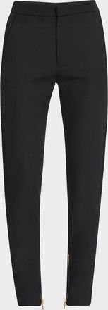 Balmain Zip-Hem Satin-Stripe Slim-Leg Grain De Poudre Pants