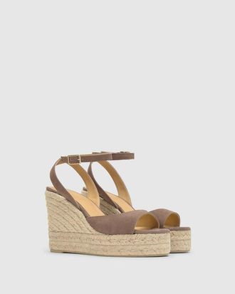 Castaner Espadrilles met plateauzool en sleehak, su&egrave;deleer, Brook