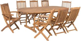 Beliani Conjunto De Comedor De Jard&iacute;n De Madera De Acacia Clara Para 8 Personas Con Sillas Plegables Maui