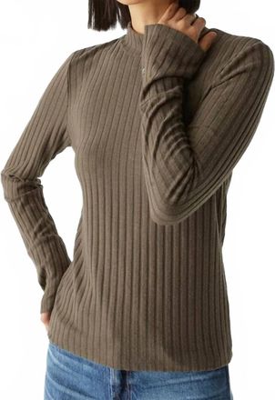 Michael Stars Opal Ribbed Mock Neck Top In Olive