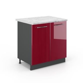 Vicco Armario Bajo Para Fregadero Fame-line, Rojo Burdeos Alto Brillo, 80 Cm Con Estante, Et M&aacute;rmol Vicco