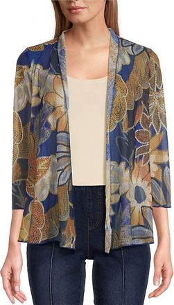 Multiples Floral Mesh Draped Front Jacket In Royal Blue
