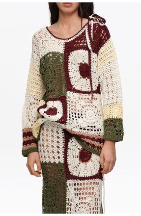 Bimba & Lola Straight Multicolored Crochet Sweater in Dark Green at Nordstrom, Size X-Small