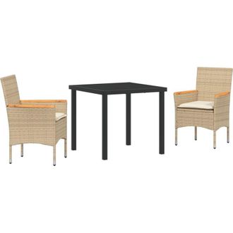 vidaXL Conjunto De Comedor De Jard&iacute;n Con Coj&iacute;n 3 Pcs Beige Polirat&aacute;n Vidaxl