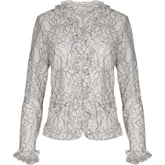 Anne Fontaine Womens Giana White And Black Sheer Top in Black/white at Nordstrom, Size 44 Eu