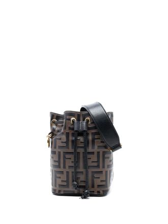 Fendi 2010-2025 Mini Zucca Embossed Leather Mon Tresor Bucket Bag satchel - Brown