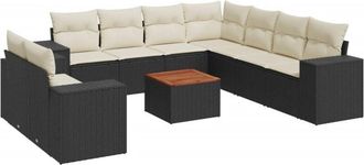 vidaXL Vidaxl - Set De Sof&aacute;s De Jard&iacute;n 10 Pzas Cojines Rat&aacute;n Sint&eacute;tico Negro