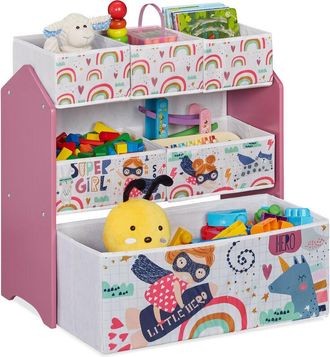 Relaxdays Relaxdays - Childrens Shelf with 6 Storage Boxes, hwd: 66 x 63 x 30 cm, Cute Toy Storage with Supergirl motif, Colourful