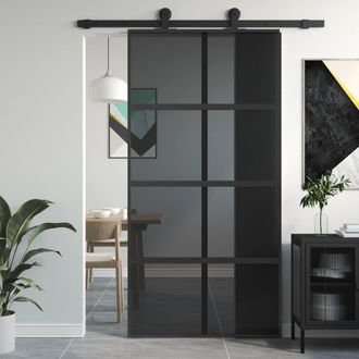 Berkfield Home Sliding Door Black 102.5x205 cm Tempered Glass & Aluminium