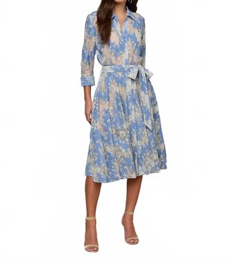 L'agence Ralphie Midi Dress In Allure Blue/ivory