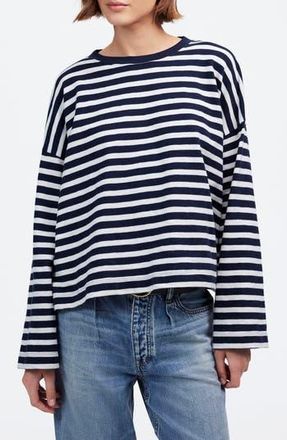 Madewell Easy Stripe Long Sleeve Top in Navy Stripe at Nordstrom Rack, Size Xx-Small