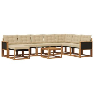 vidaXL Conjunto De Sof&aacute;s De Exterior Con Coj&iacute;n 9 Pcs Natural Y Beige Vidaxl