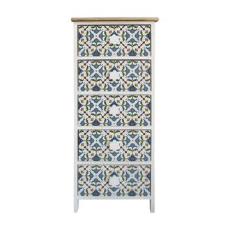 Mobili Rebecca Mobili Rebecca - Rebecca Mobili C&oacute;moda 5 Cajones Moderna Madera Clara Blanco Azul 93x40x30