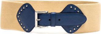 Prada Beige Blue Studded Buckle Belt