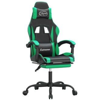 vidaXL Silla Gaming Giratoria Y Reposapi&eacute;s Cuero Sint&eacute;tico Negro Verde Vidaxl