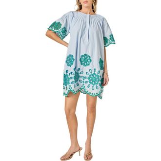 English Factory Embroidered Eyelet Shift Dress in Powder Blue at Nordstrom, Size X-Small