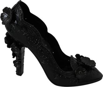 Dolce & Gabbana Zwarte Bloemenkristal Assepoester Hakken - Dames - Pumps - Zwart - 39 EU - Schoenen