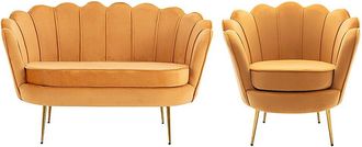 Vente-Unique Conjunto sof&aacute; de 2 plazas y sill&oacute;n de terciopelo amarillo mostaza DANDELION