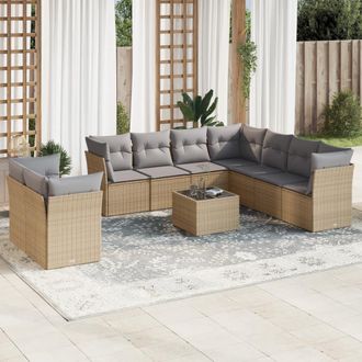vidaXL Juego De Sof&aacute;s Jard&iacute;n Con Cojines Beige 10 Pzas Rat&aacute;n Sint&eacute;tico Vidaxl