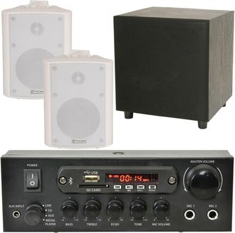 Loops PREMIUM TV Sound System White Wall Speakers 200W Subwoofer & Bluetooth Amp Kit