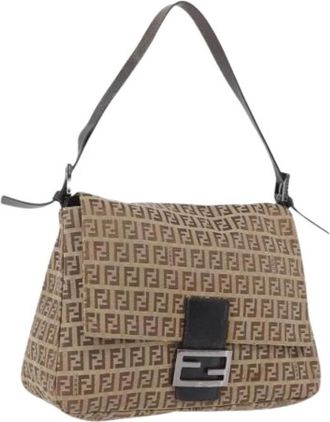 Fendi Pre-owned Shoulder Bags, female, Brown, Size: ONE SIZE Pre-owned Zucchino Canvas Shoulder Bag