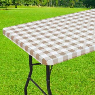 OEM 1 Mantel Rectangular Para Picnic, Mantel De Vinilo Laminado El&aacute;stico E Impermeable, Acampar Y Uso Al Aire Libre (caqui + Blanco, 75183 Cm)