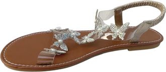 Generic Womens Summer Flat Sandals with Rhinestone Floral Embellishments Clear Straps Plus Size Beach Slippers (Gold, 5.5)