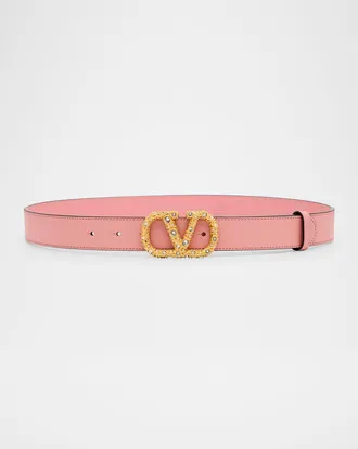 Valentino Garavani VLogo Signature Jeweled Calf Leather Belt, 30mm