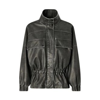 Pinko Lederen jassen - Dames - Leren en Su&egrave;de Jassen - Grijs - S - Leer - Jassen