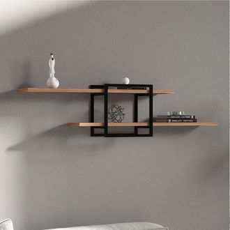 Dmora Estante Tuili, 2 Niveles, Estructura Negra, Tono Roble, 120x18x30h Cm Marr&oacute;n Roble
