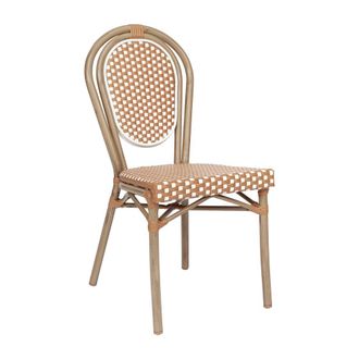 Flash Furniture Bistro Stacking Chair, Natural/White PE Rattan and Bamboo Print Aluminum Frame