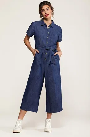 Yumi Chambray Light Denim Button Jumpsuit in Blue at Nordstrom, Size 12