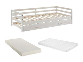Vente-Unique Letto A Scomparsa + Materasso 2 X 90 X 190 Cm Pino Massello E Mdf Sbiancato - Aedan Ii